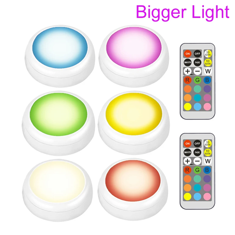 Светодиодный светильник на батарейках RGB цвет Шайба светильник s затемнения под полкой кухонный счетчик светильник ing пульт дистанционного управления ночной Светильник