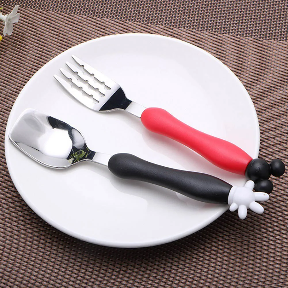 

Cute Mickey Pattern Cartoon Stainless Steel Children Tableware Set Lovely Mouse Fork Teaspoon Cutlery Kids Cutlery Sets