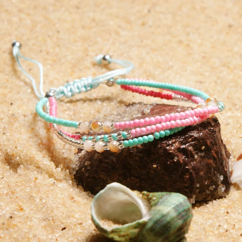 

2021 Handmade Bohemian Friendship Bracelet Ethnic Colorful Seed Bead Charm Bracelet For Women Beach Party Gift