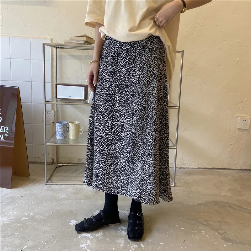 

KUSAHIKI Korean Chic Leopard Women Skirt KHigh Waist Elegant Skirts Causal A-line 2021 Spring Summer New Faldas Mujer 6G167