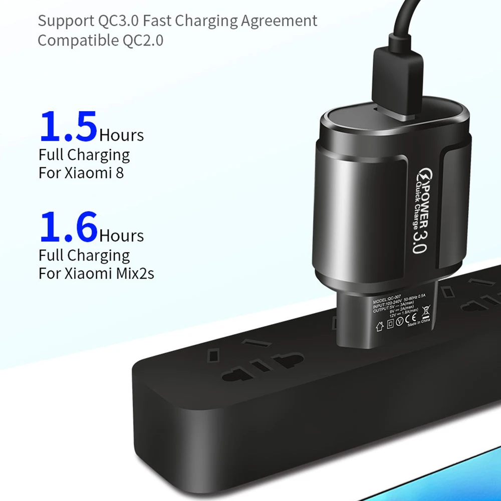 

3A Quick Charge 3.0 USB Charger EU Wall Mobile Phone Charger Adapter for iPhone X MAX 7 8 QC3.0 Fast Charging for Samsung Xiaomi