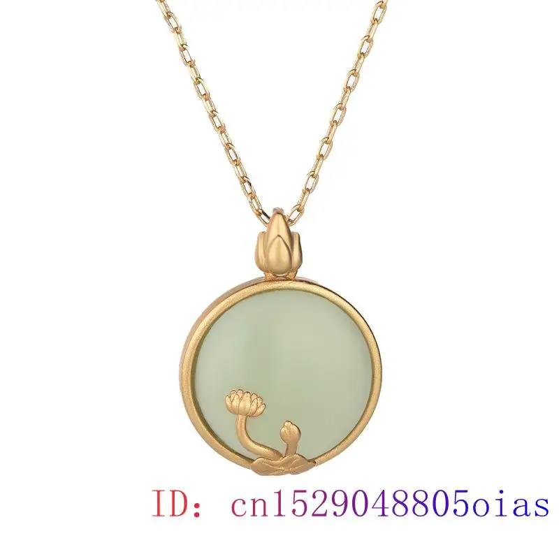

Green Jade Lotus Pendant Gifts Jewelry Women Natural Chinese 925 Silver Chalcedony Fashion Necklace Zircon Amulet Gemstone