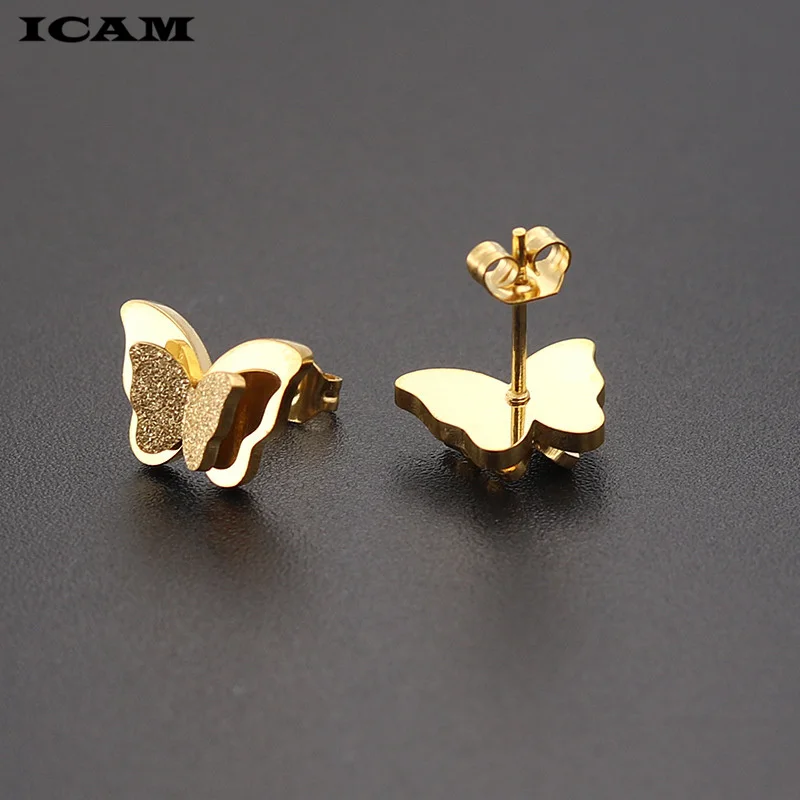 ICAM Stainless Steel Butterfly Stud Earrings for Women Cute Animal Girls Kids Fashion Jewelry Gift boucle d'oreille | Украшения и