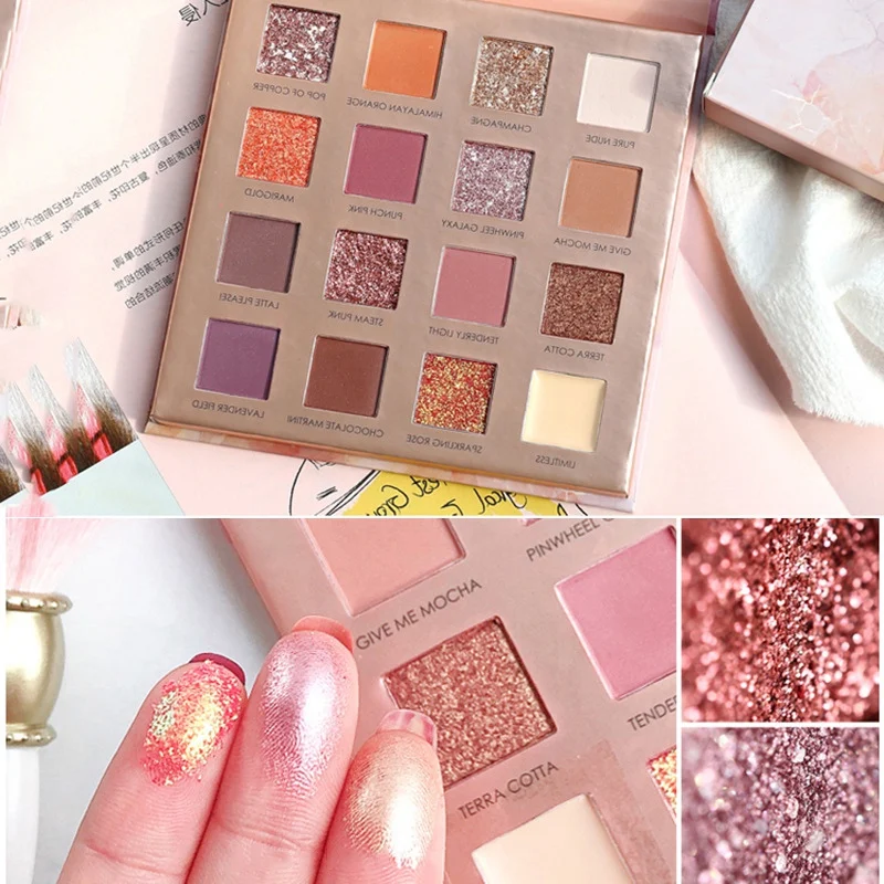 16 цветов блестящие тени для век Палитра водонепроницаемые матовые мерцающие