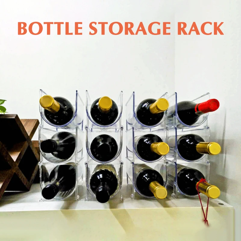 

4Pack Refrigerator Organizer Kitchen Bottle Storage Rack Stackable Wine Holder Bottles Display Shelf Fridge Kitchen Organizer