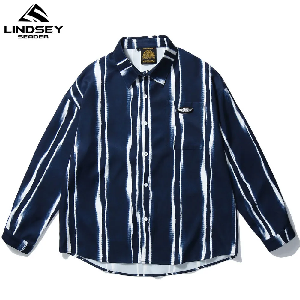 Рубашка мужская в полоску винтажная Классическая уличная одежда модная