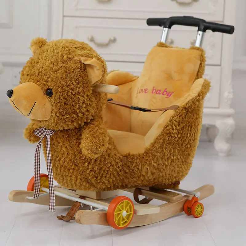 

Multi-function Wooden&plush animal Unicorn Elephant Bear Rocking Horse Trojan toy Rocking Chair baby carriage Child trolley car