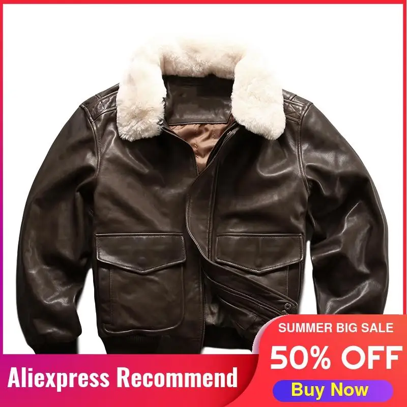 

2021 Brown Military Style USAF Pilot Leather Jacket Europe Size XXL Genuine Natural Sheepskin Autumn A2 Aviation Coat
