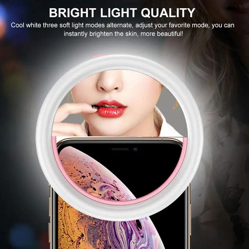 Selfie Ring Light LED Fill Rechargeable Portable Clip-on Camera Photography for iPhone Android Cellphone Mobile Phone | Электроника
