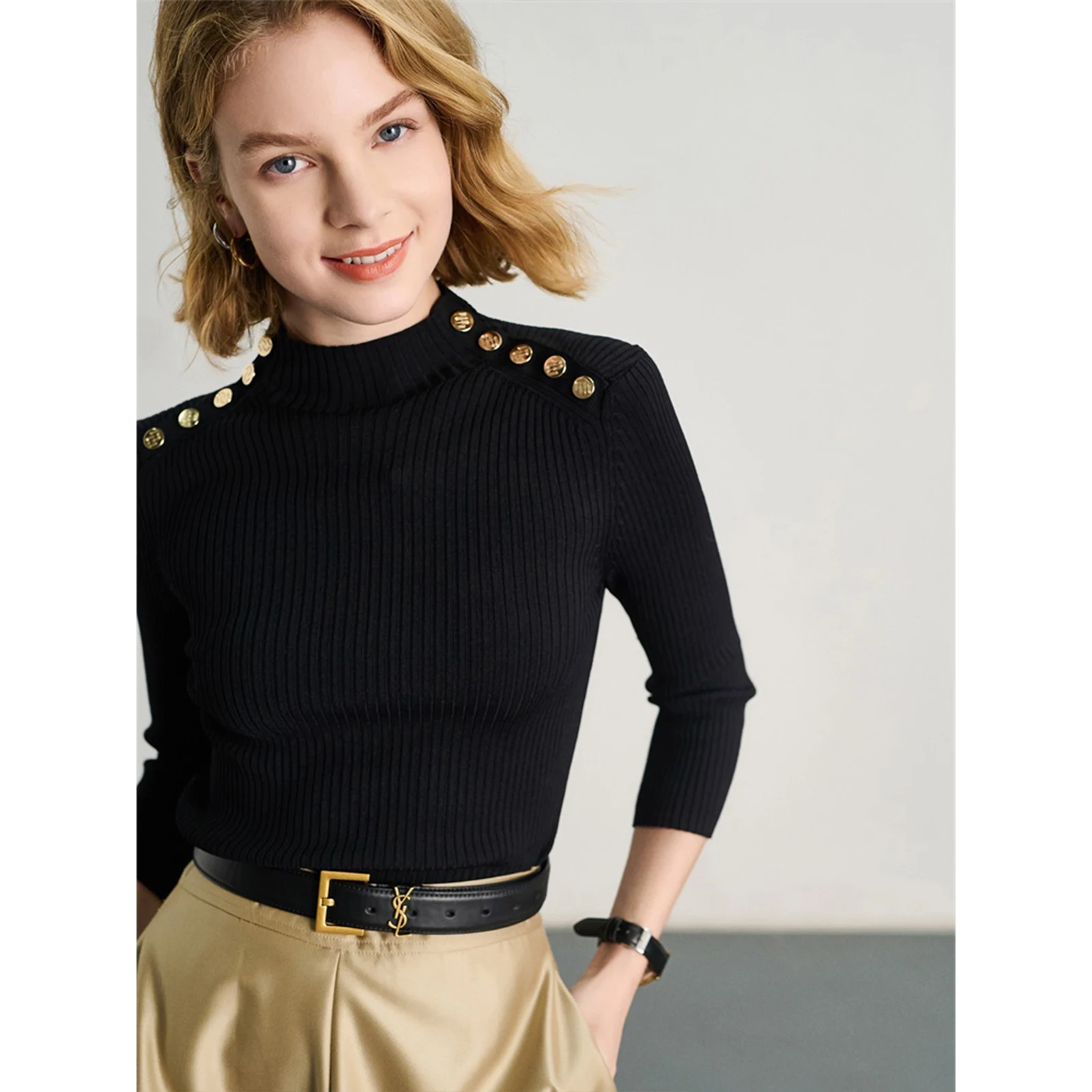 

Knitted Pullover Early Spring 2022 New Round Neck Sweater Temperament Solid Color Slim Top French Pairs Brand Maj