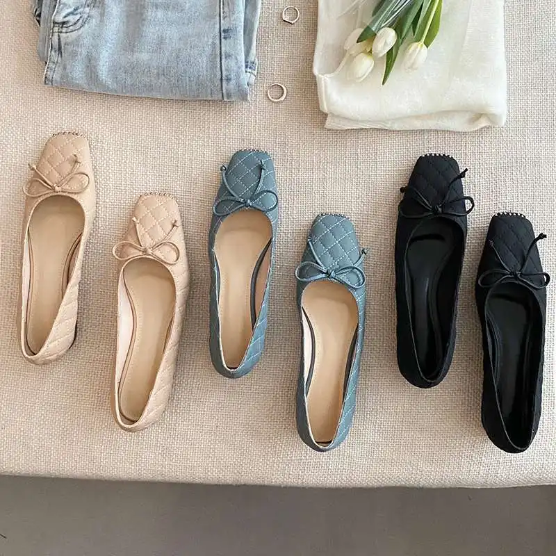 

Krazing Pot sheep leather soft square toe low heel comfortable butterfly-knot Korean street pretty girls dating women pumps L01