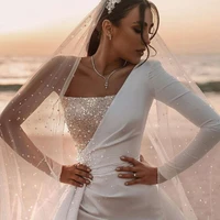 eightree one shoulder long sleeve wedding dresses vestido de noiva 2021 big train wedding gowns beads bridal dress beads