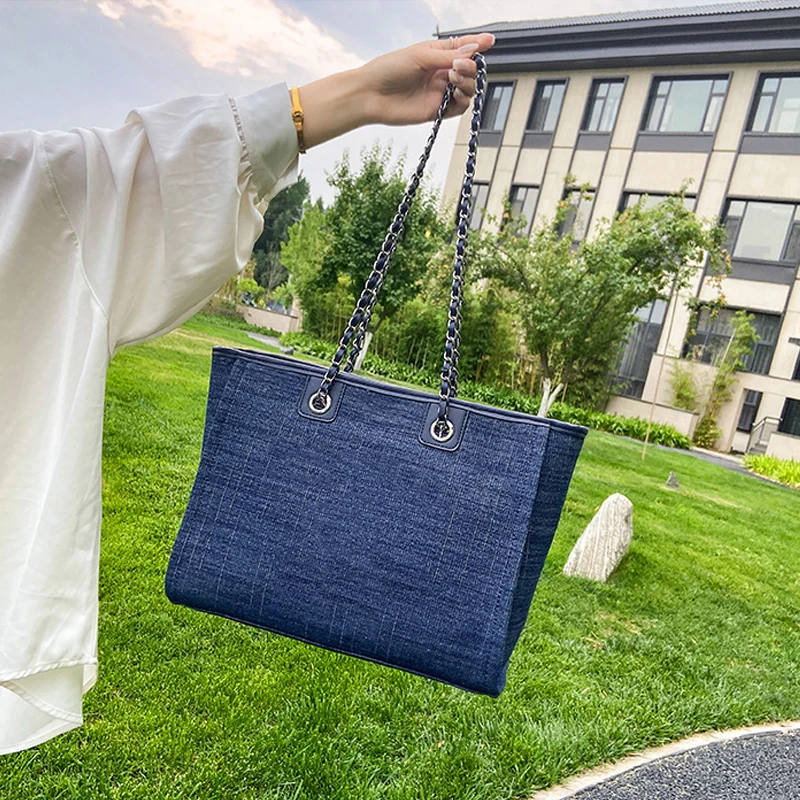 

2021 Canvas Handbag Luxury Brand Design Fashion Big Bag Large Capacity Zipper One Shoulder Women Chain Tote Excursion Shopping