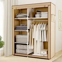 Portable Clothes Storage Closet Double Wardrobe Organizer with Rack Shelves