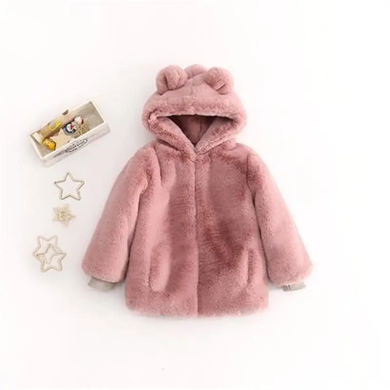 

2019 Winter New Baby Girls Boys Thick Warm Coats Kids Girls Faux Fur Hooded Jackets Children Plus Velvet Outerwear Clothes NO39