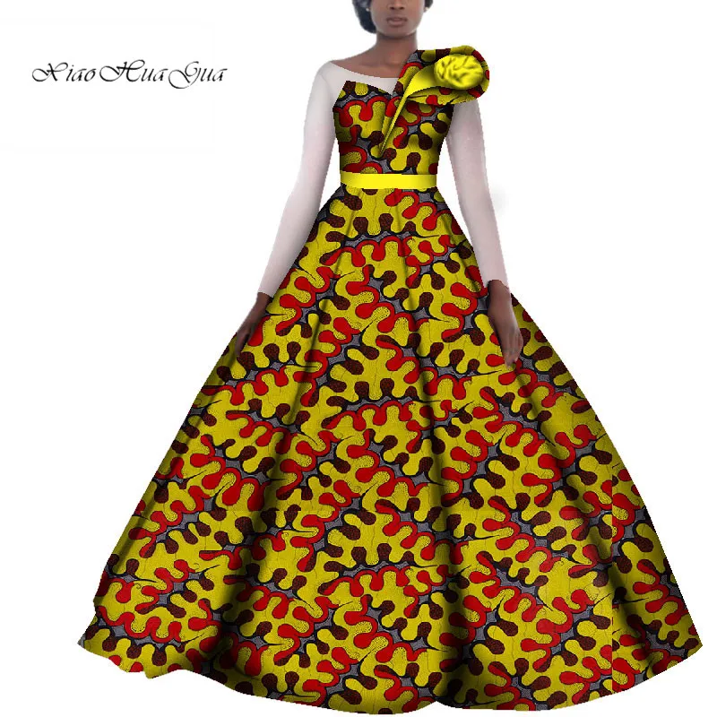 African Wedding Dresses for Women Cotton Batik Ankara Print Traditional Clothing Formal Party Long Sleeve Dress Plus Size WY4141
