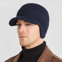 Berretto di protezione dell'orecchio lavorato a maglia invernale da uomo berretti di lana cappello c