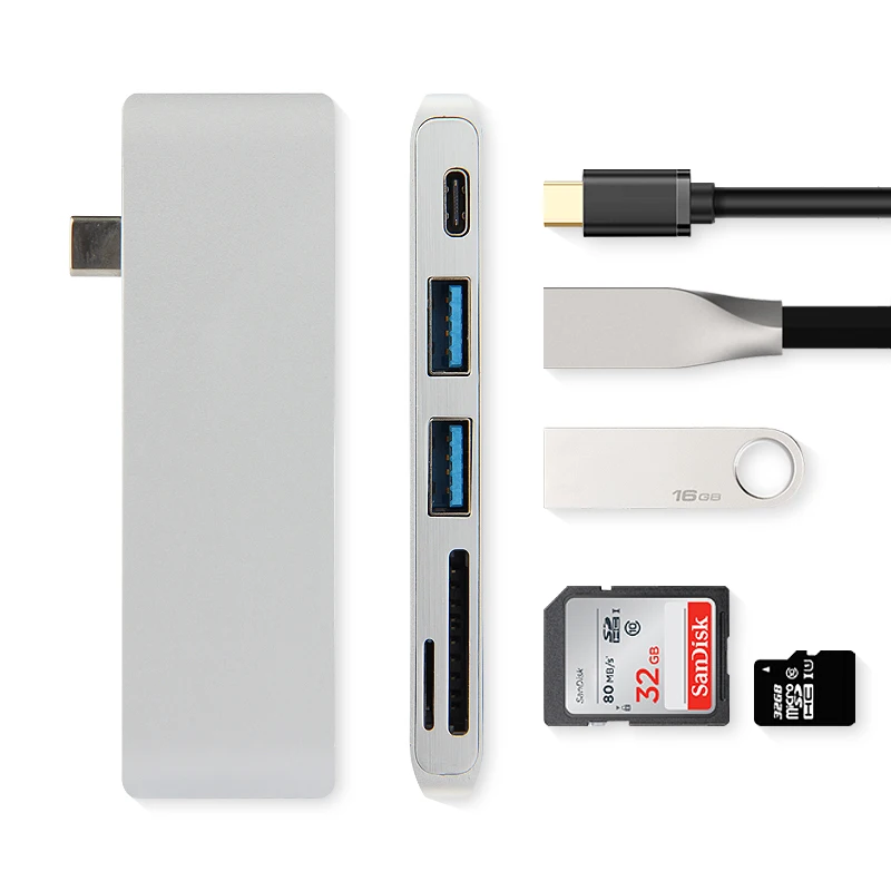 5 in 1 HDMI and SDTF Ajiuyu USB 3,1 тип-c концентратор к HDMI адаптер 4K Thunderbolt 3 USB C концентратор с концентратором 3,0 TF считыватель SD карт слот PD для MacBook Pro/Air - Цвет: 5 in 1 HDMI and SDTF