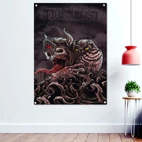 owl skull dark metal artworks banner canvas printing wall hanging macabre art rock music posters flag tapestry wall decoration