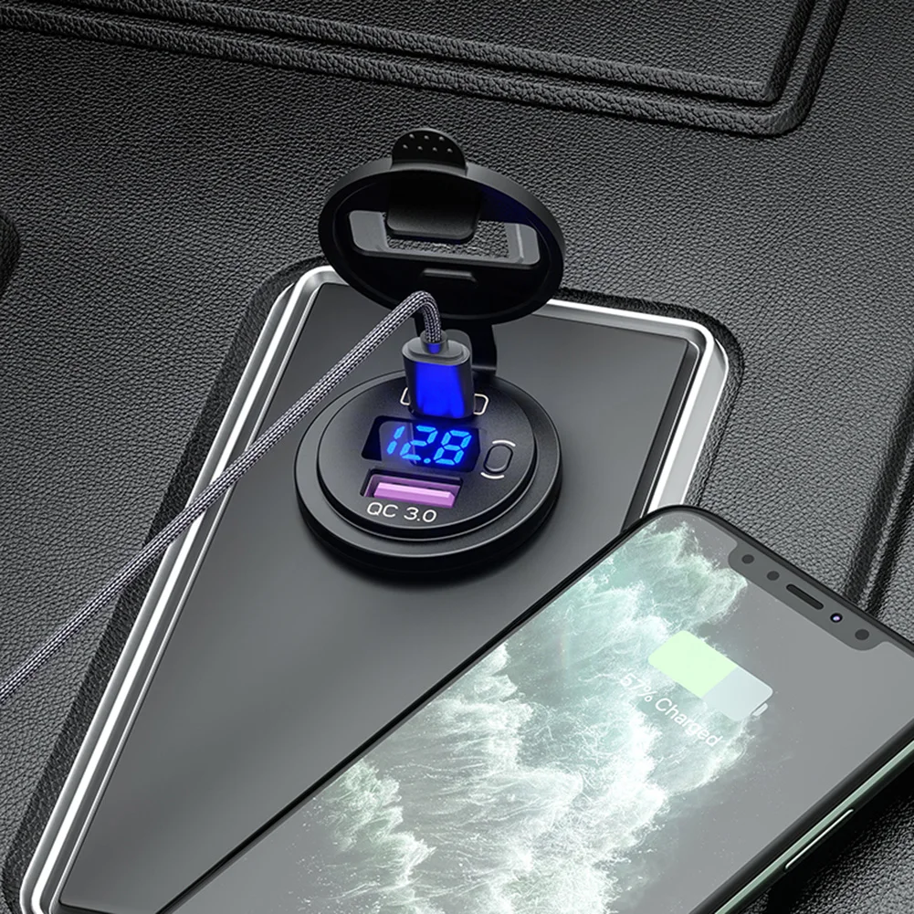 

Car Electronic Accessories P21-B Fast Charge 3.0 PD USB Car Charger Socket with Key Switch Voltmeter Wire