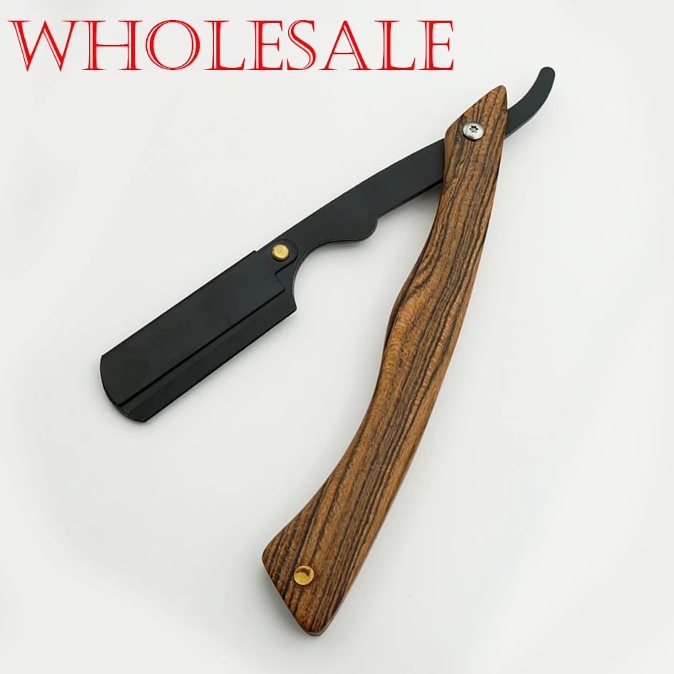 Wholesale Classic men's manual razors Sandalwood handle Portable face razor barber Hair cut change blade type shaving 10pcs