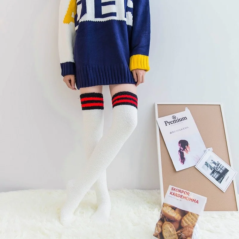 Чулки женские полосатые радужные зимние плотные до бедра грелка для ног девочек -