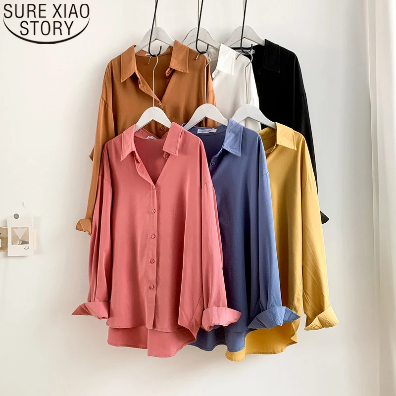 

2022 Summer Korean Shirt women tops New Fashion Solid 6 Colors Simple Long Sleeve Shirt Blusas Mujer De Moda 2022 Verano 13914