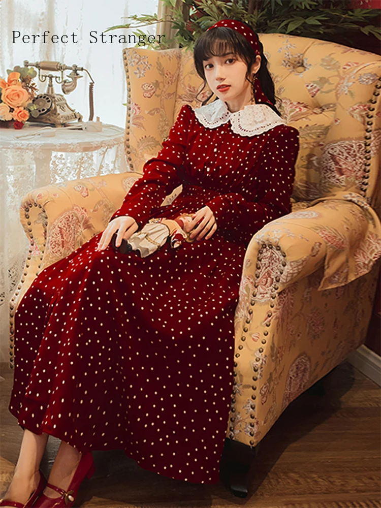 

2021 Осень Зима Новое поступление, горячая Распродажа отложной воротник с длинным рукавом печатных женщин длинное платье