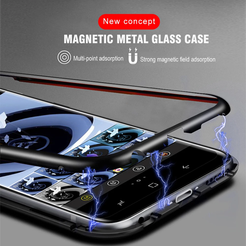 Металлический магнитный чехол для Samsung Galaxy S8 S9 S10 plus A50 M20 iphone 6 7 8 XS X Закаленное