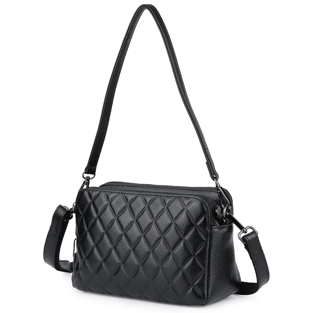 

new multi-layer leather shoulder bag for women top layer leather largecapacity multi-functional fashionable Plaid women's strad