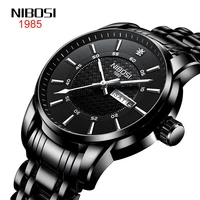 nibosi fashion mens watches top brand luxury stainless steel black sports waterproof quartz watch men calendar relogio masculino