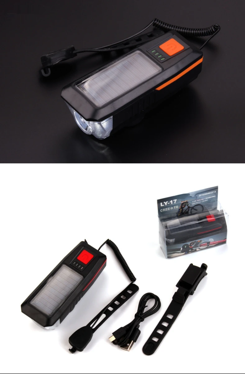 

Solar Charging Horn Waterproof Bicycle Light Front Light Bicycle Usb Flashlight Bike Lamp Bike Horn Bell Bicycle Accessories