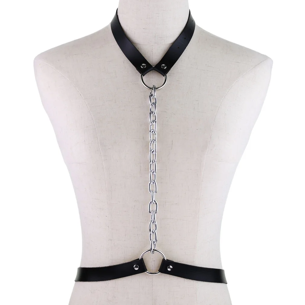 

2021 New Leather Harness Belt Bondage Cage Gothic Chain Body Necklace Women Punk Fashion Cosplay Festival Torques Jewelry