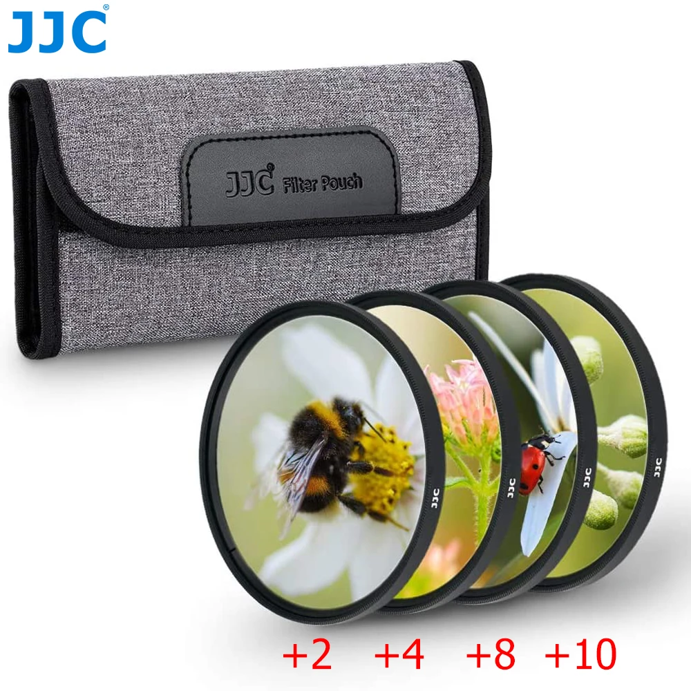 JJC Macro Close Up Filter Set +2 +4 +8 +10 Close-UP 40.5mm 49mm 52mm 55mm 58mm 62mm 67mm 72mm 77mm + Filter Case Pouch for DSLR