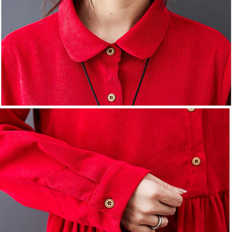 Женское вельветовое платье с длинным рукавом однотонное свободное Повседневное