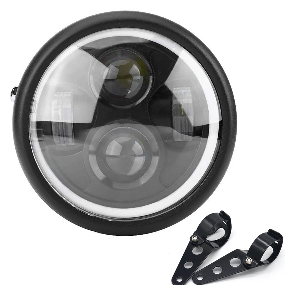 Light with bracket 6," светодиодный фонарь для мотоцикла Hi& Lo, лампа для фар DRL с ангельским кольцом для Harley Sportster, кафе, Racer, поплавок, железный 883 - Цвет: Light with bracket