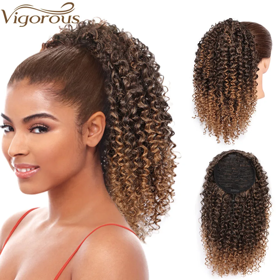 

Vigorous Drawstring Puff Ponytail Afro Curly Hair Extension Synthetic Clip in Pony Tail African American Hair Extension