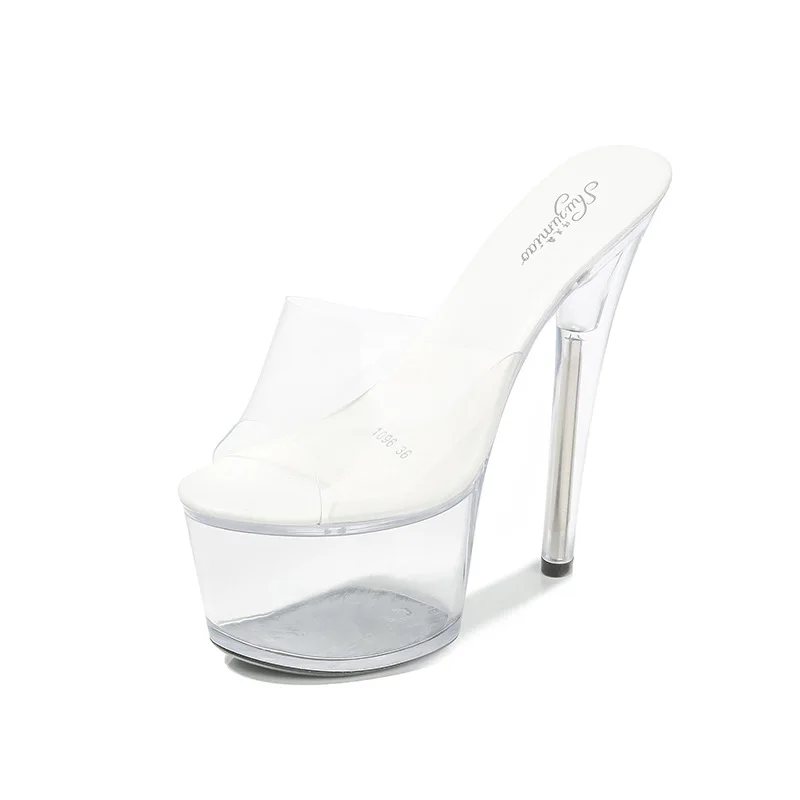 

new shoes 17cm thin heel waterproof platform high heels sandals women's transparent crystal shoes wedding shoes