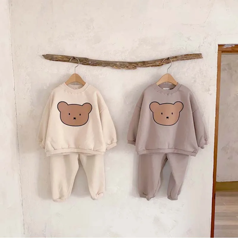 Autumn Winter Baby Boy Girl Clotheing Set Infant Kids Cartoon Bear Print Tops+Pants Toddler Sweatshirt Infant Trousers