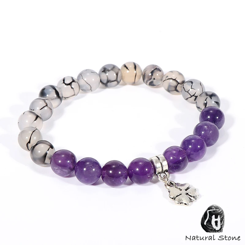 Для женщин и девочек из натурального камня розовый браслет пурпурных кристаллов