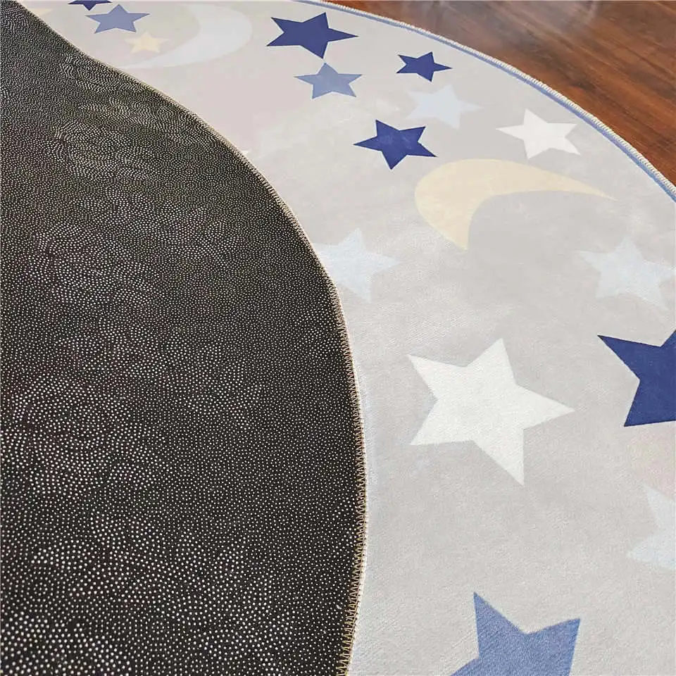 Детский круглый ковер Wishstar сине серый с принтом звезд и Луны для комнаты