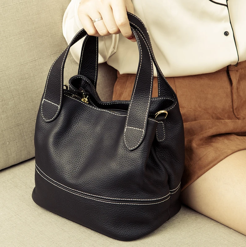 Роскошные женские сумки из натуральной кожи со вставками ведра на плечо для