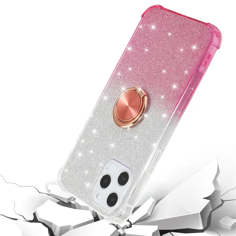 

Fashion Finger Ring Bracket Protective Cover Phone Cases For Samsung Galaxy A72 A52 A42 A32 5G Gradient Glitter Soft Shell Coque