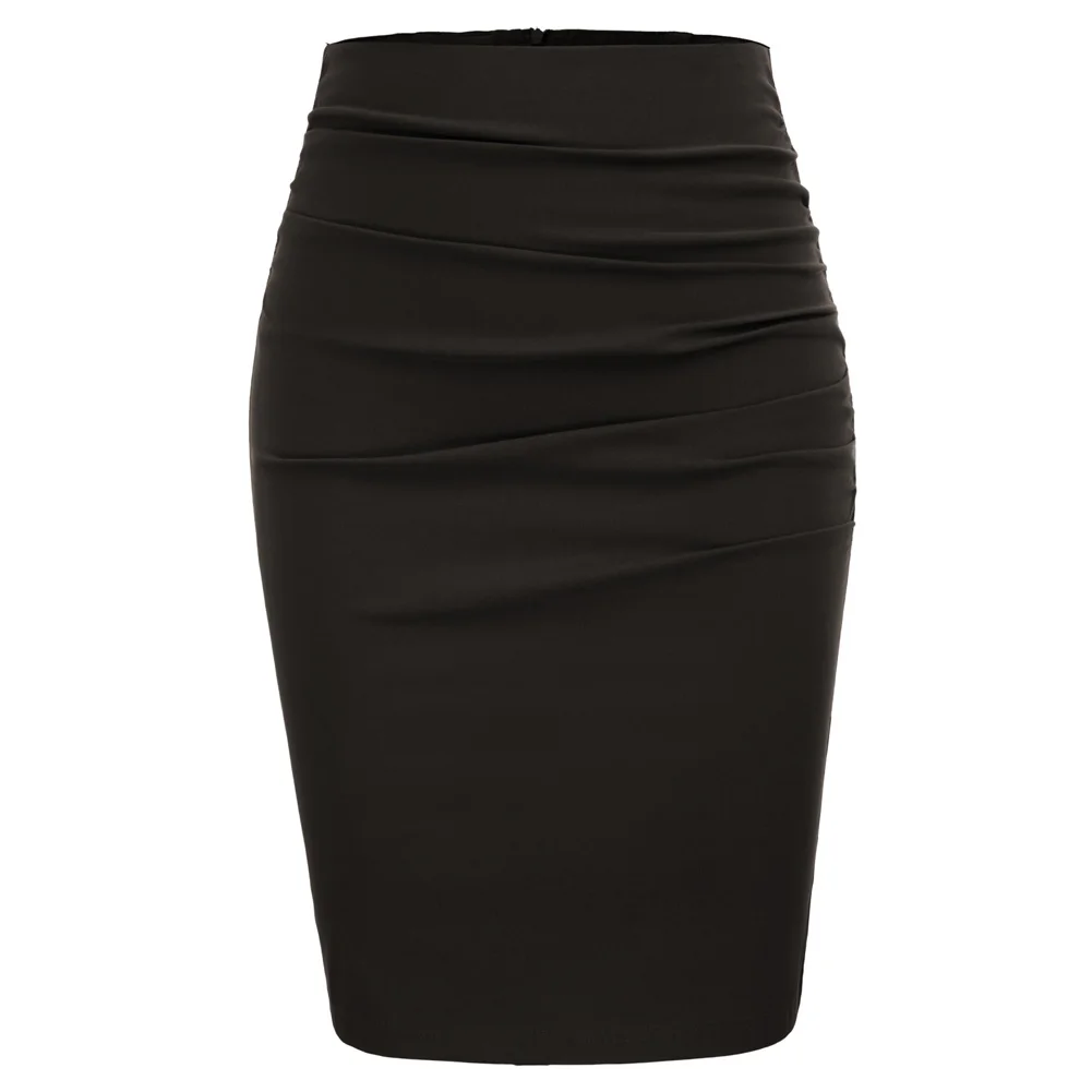 

Женская деловая однотонная облегающая юбка-карандаш с оборками спереди и бедрами