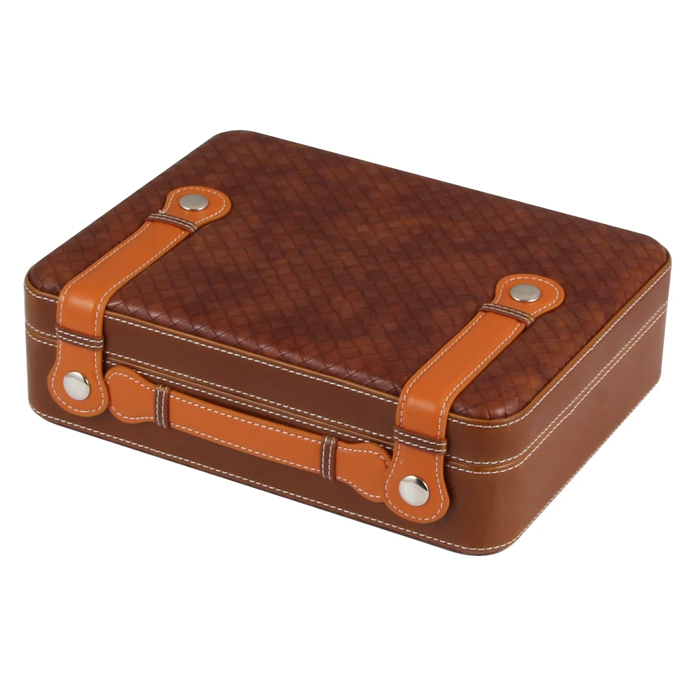 COHIBA Portable Cigar Humidor Cedar Wood Suitcase Style Travel Cigar Case W/ Hygrometer Humidifier Humidor Cigar Box - Color: Orange