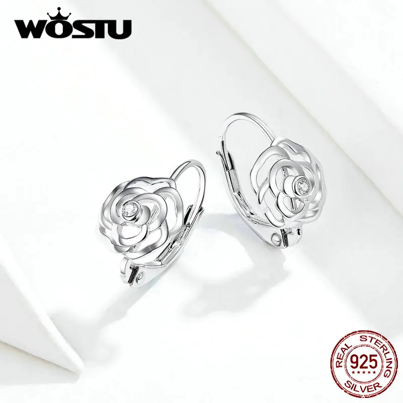 Женские серьги подвески WOSTU с розовым цветком из стерлингового серебра 925 пробы
