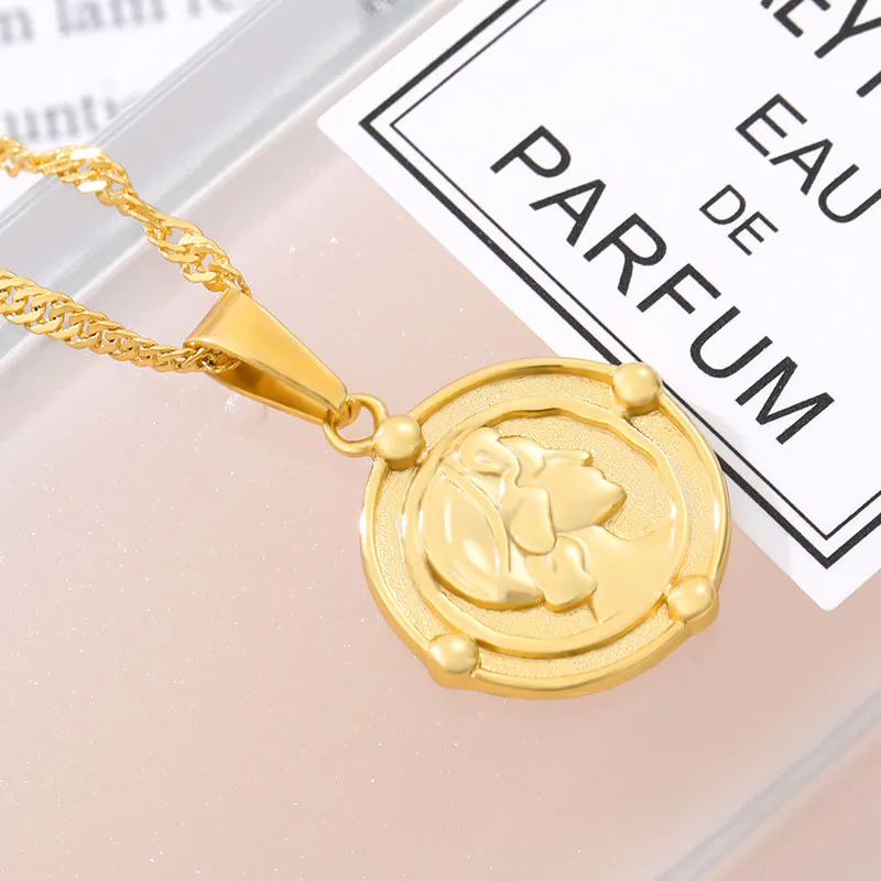 Ретро монета с портретом кулон ожерелье для женщин Золотой Серебряный цвет