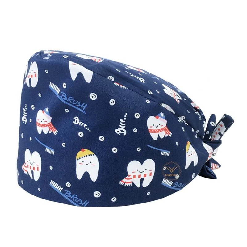 

NEW Unisex scrubs caps Adjustable cotton tooth printing hats High Quality sweat-absorbent Elastic scrubs hats calot dentiste