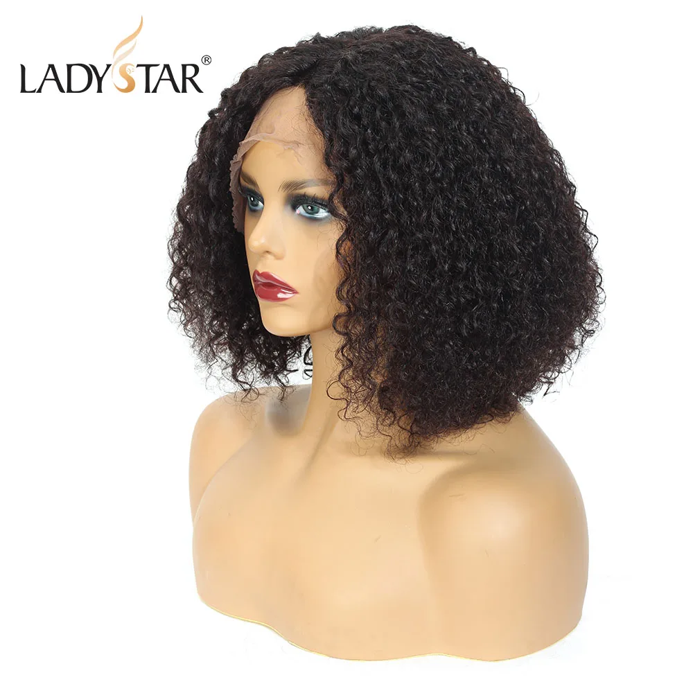 LADYSTAR афро кудрявый парик натуральные Т образные кружевные человеческие волосы