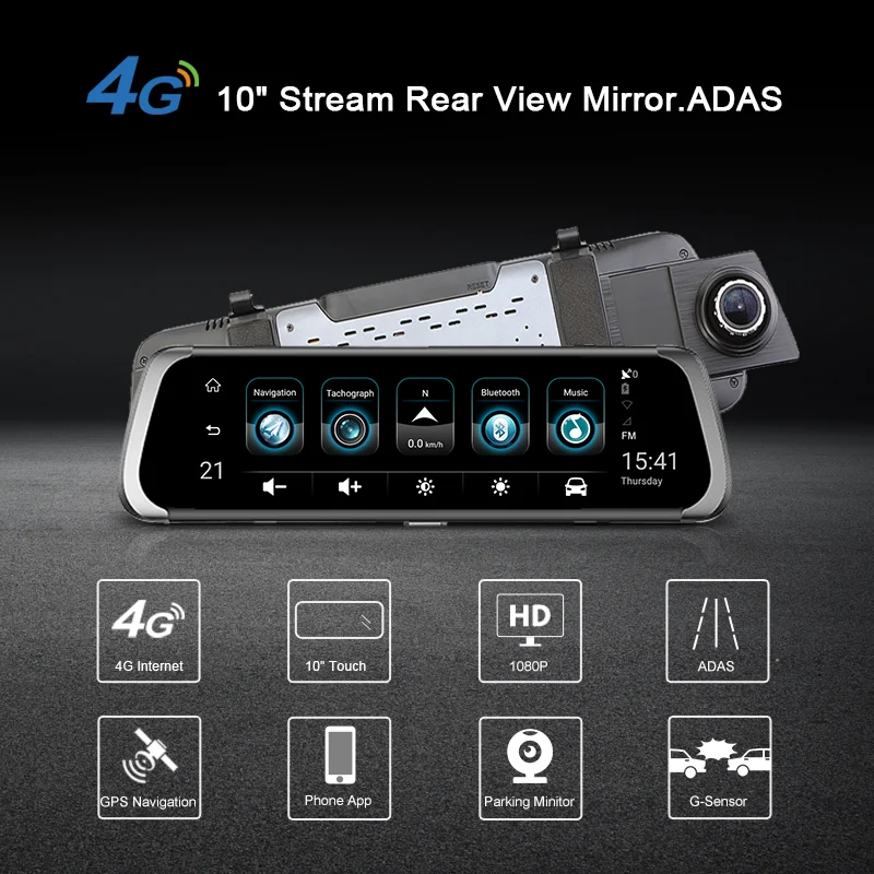 FHD 1080P Видеорегистраторы для автомобилей 4G ADAS Android 10 &quotIPS поток зеркало заднего